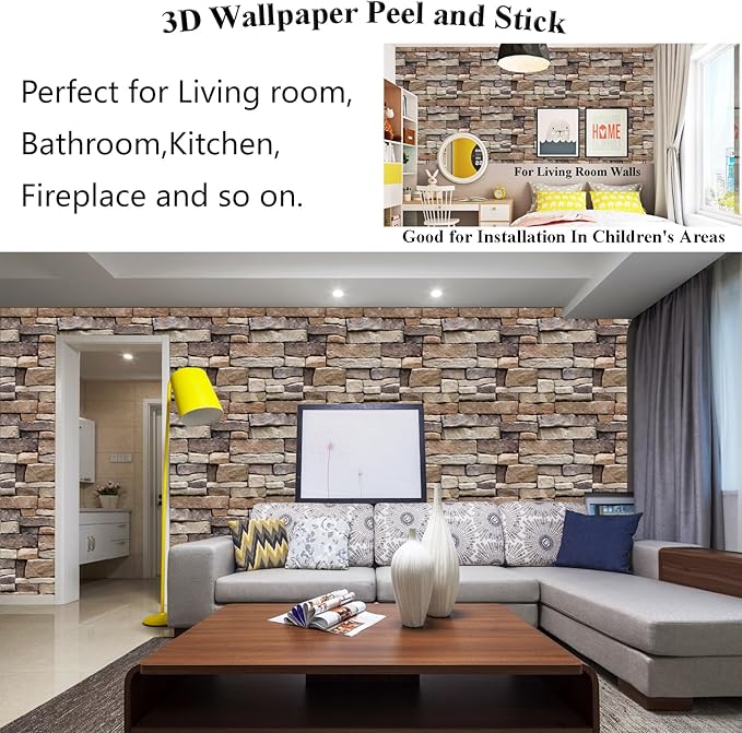 10PCS 3D Wall Panels Peel and Stick, 3D Brick Wallpaper Peel and Stick PVC