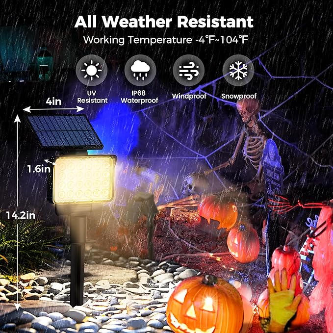 Solar Spot Lights Outdoor Waterproof for Flag, Tree, House, Garden, Yard, Landscape Spotlights for Accent Uplighting Halloween Christmas Decorations-8 Pack