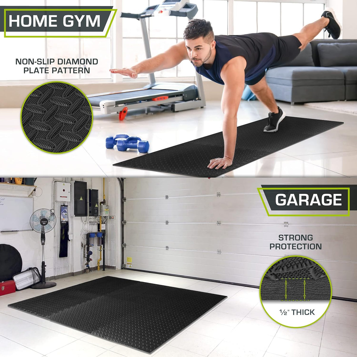 ProsourceFit Puzzle Exercise Mat ½ in, EVA Interlocking Foam Floor Tiles for Home Gym, Mat for Home Workout Equipment, Floor Padding for Kids, Black, 24 in x 24 in x ½ in, 24 Sq Ft - 6 Tiles
