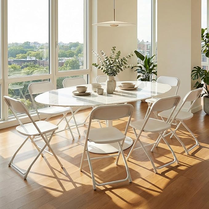 DUMOS Folding Chairs Sets of 12, 330lbs Plastic Stackable Portable Patio Dining Sets, Fold Up for Indoor Outdoor, Camping, Garden, Party, Meeting (White)