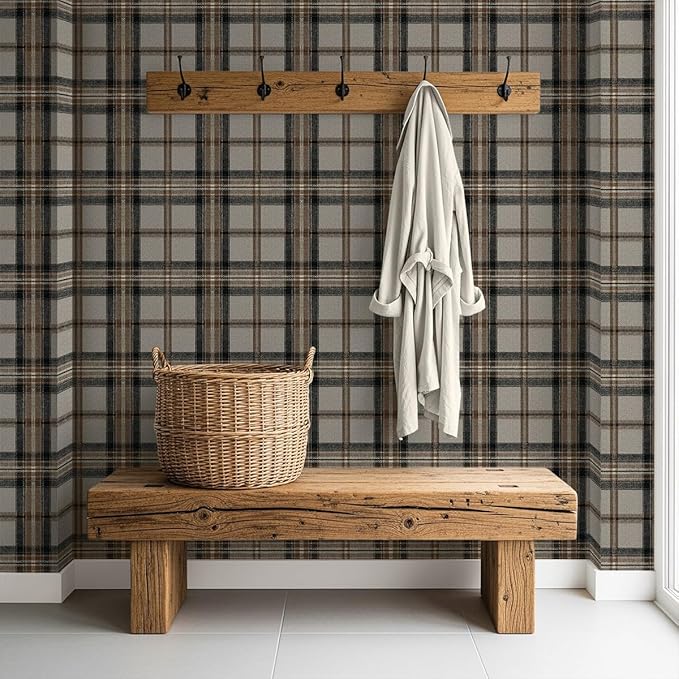 NextWall Harry & Grace Herringbone Plaid Premium Matte Non-Woven Peel and Stick