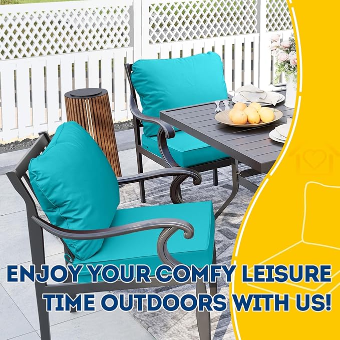 AAAAAcessories Outdoor Seat Cushions for Chairs, Fade-Resistant, Waterproof Patio Furniture Replacement Cushions, 21" x 19" x 3" + 21" x 19", Turquoise Blue