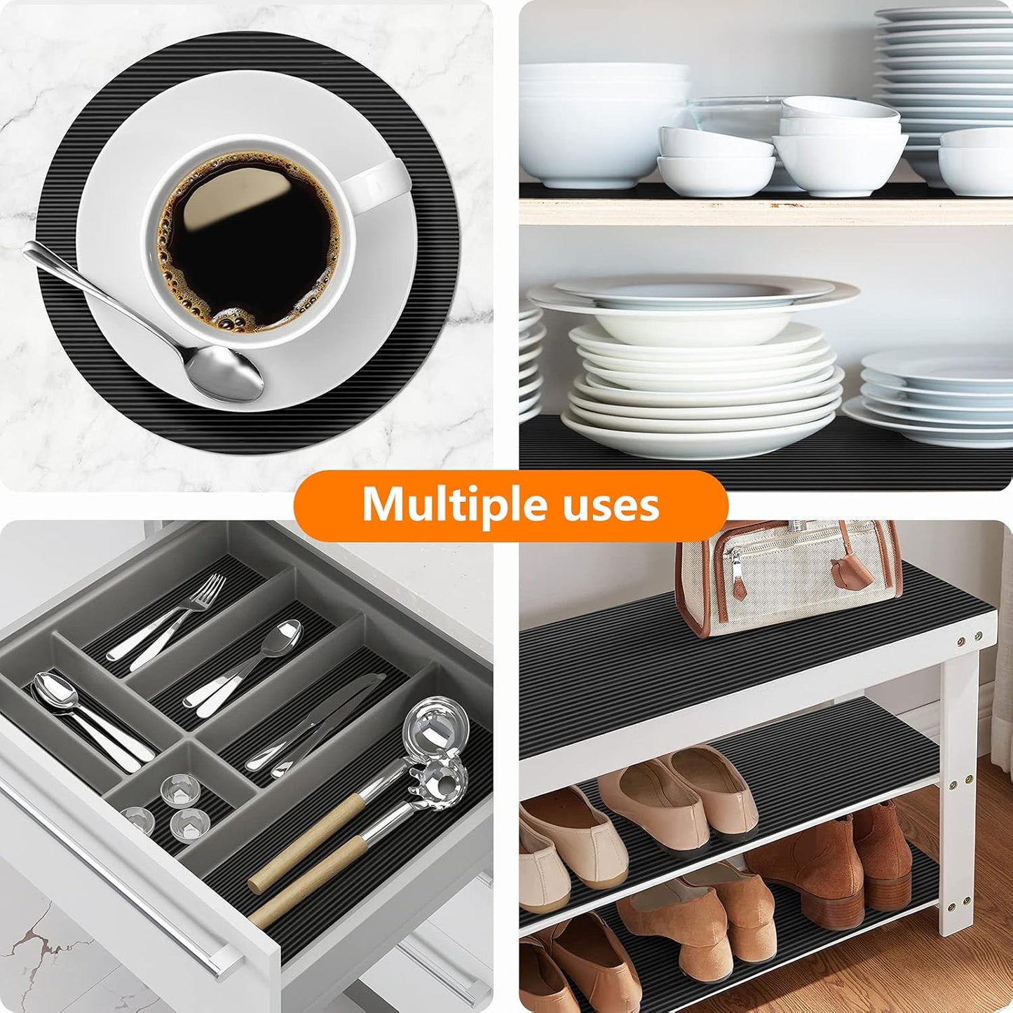 Black Shelf Liners for Kitchen Cabinets Non-Adhesive, Drawer Mat Liner for Bathroom, Plastic Pantry Shelf Liner Waterproof Washable Cabinet Protector Liners for Shelves, Cupboard Liner