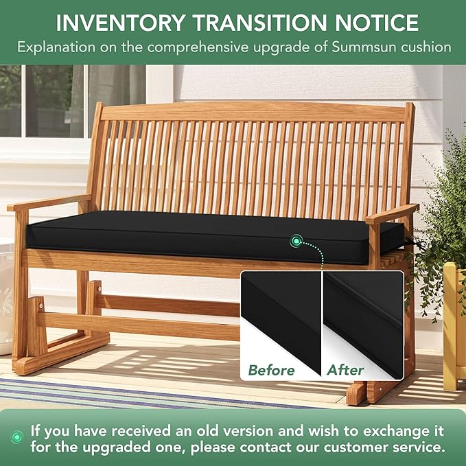 Summsun Outdoor Bench Cushion: Waterproof and Fade Resistant Patio Furniture Cushions - Non-Slip Bench Pad Cushion with Removable Cover for Garden Swing Porch Sofa Settee, 42 x 18 Inch, Black