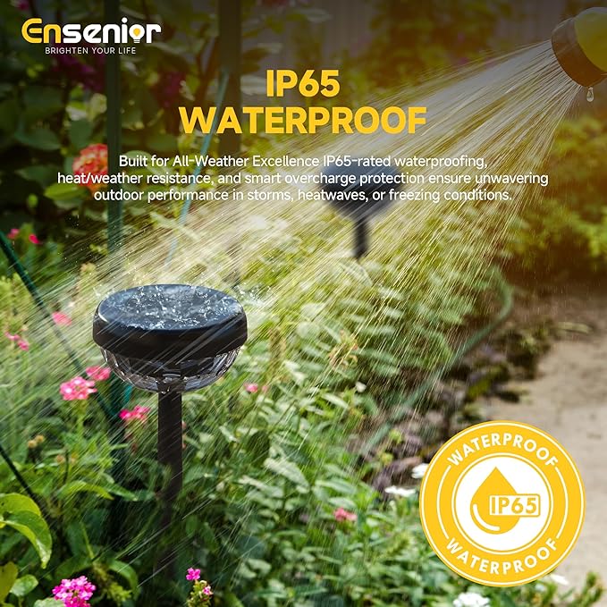 Ensenior 8-Pack Solar Lights Outdoor, Auto ON/Off 3000K LED Solar Garden Lights for Pathway, Yard, Patio, Walkway, Flower Bed, Waterproof, Energy-Efficient Landscape Lighting, Adjustable Height