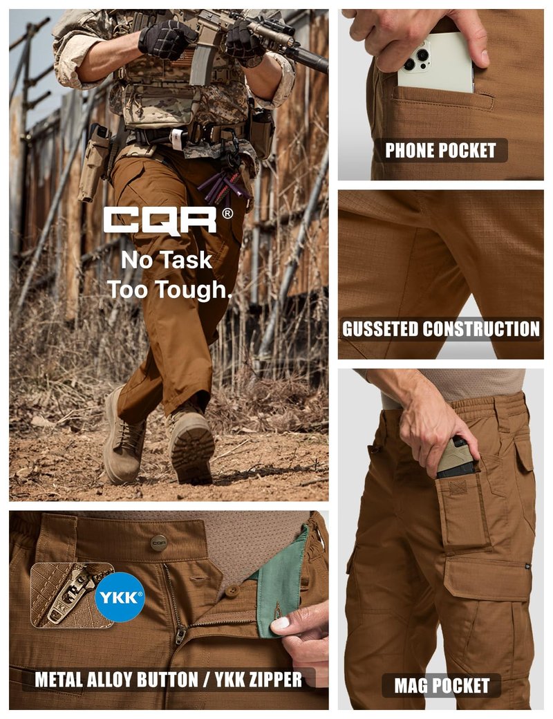 CQR Men's Tactical Pants, Water Resistant Ripstop Cargo Pants, Lightweight EDC Work Hiking Pants, Outdoor Apparel, Duratex Mag Pocket Copper Brown, 28W x 30L