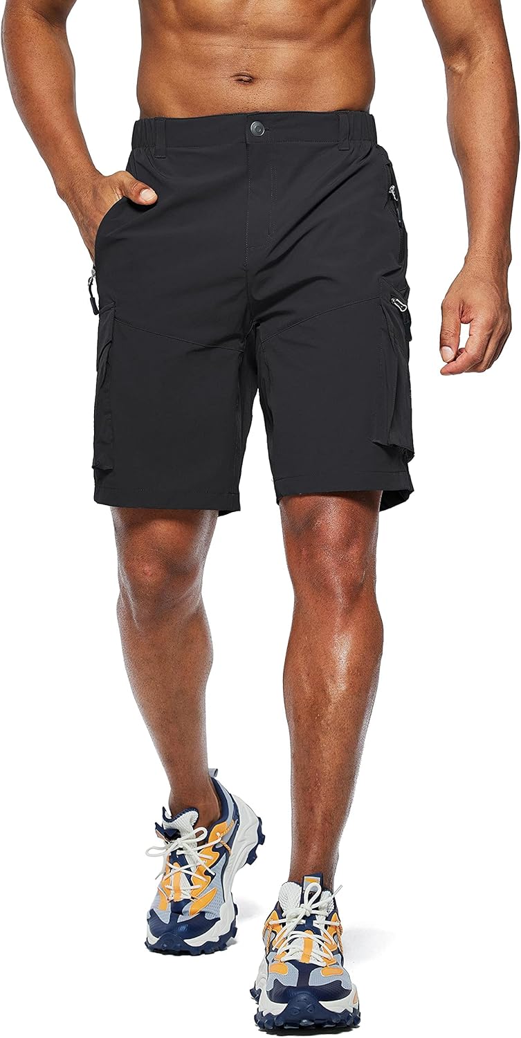Pudolla Men's Hiking Cargo Shorts - Quick Dry Outdoor Travel Shorts with Multi-Pockets for Fishing & Camping