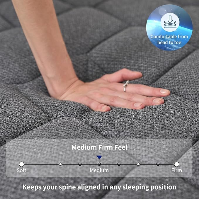10 Inch Twin Mattress, Medium Firm Hybrid Twin Mattresses, Memory Foam Mattress in a Box with Individually Wrapped Pocket Springs, Reinforced Edge Support, Pressure Relief, Motion Isolation