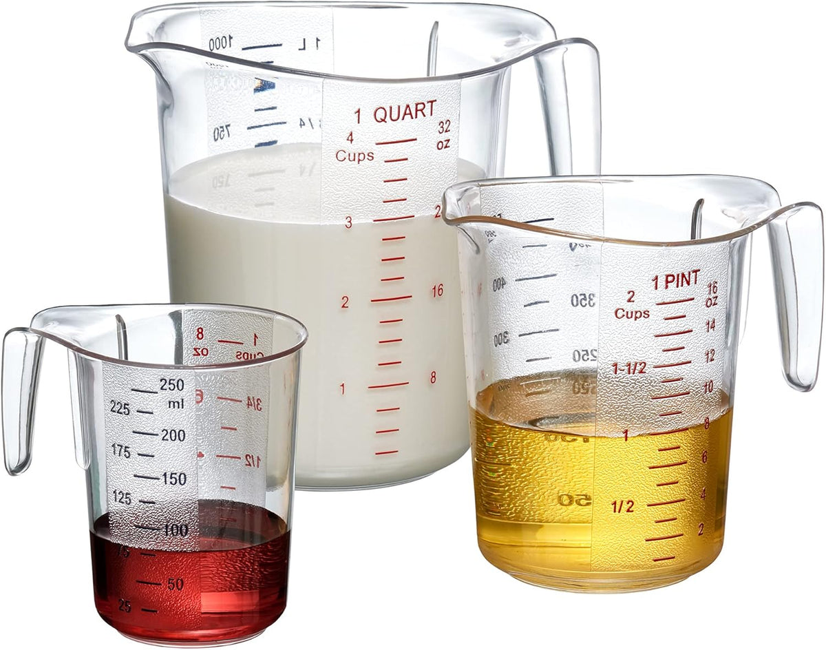 Amazing Abby - Melissa - Plastic Measuring Cups (3-Piece Set), Food-Grade Measuring Jugs, 1/2/4-Cup Capacity, Unbreakable, Stackable, Dishwasher-Safe, Great for Oil, Vinegar, Flour, and More