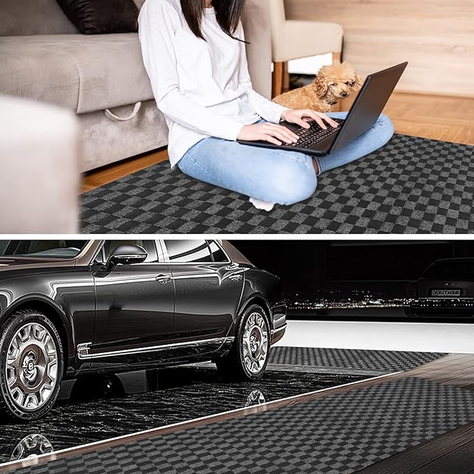 4' x 47' Runner Rugs with Rubber Backing, Indoor Outdoor Utility Carpet Runner Rugs, Checkered Gray, Can Be Used as Aisle for The RV and Boat, Laundry Room and Balcony