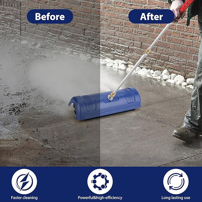 15" Pressure Washer Surface Cleaner - Stainless Steel Surface Cleaner for Pressure Washer Accessories for Concrete, Sidewalk, Driveway, Patio - 1/4” Quick Plug, 2 Extension Wands, 4000 PSI Max