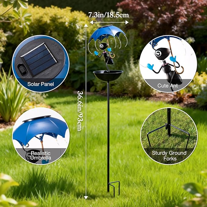 Solar Bird Feeders for Outdoors, Ants Garden Decor, Decorative Wildbird Cardinals Hummingbirds Feeders Lights with Stand, Gifts for Women Mom Outside Yard Path Lawn Omaments Decoration