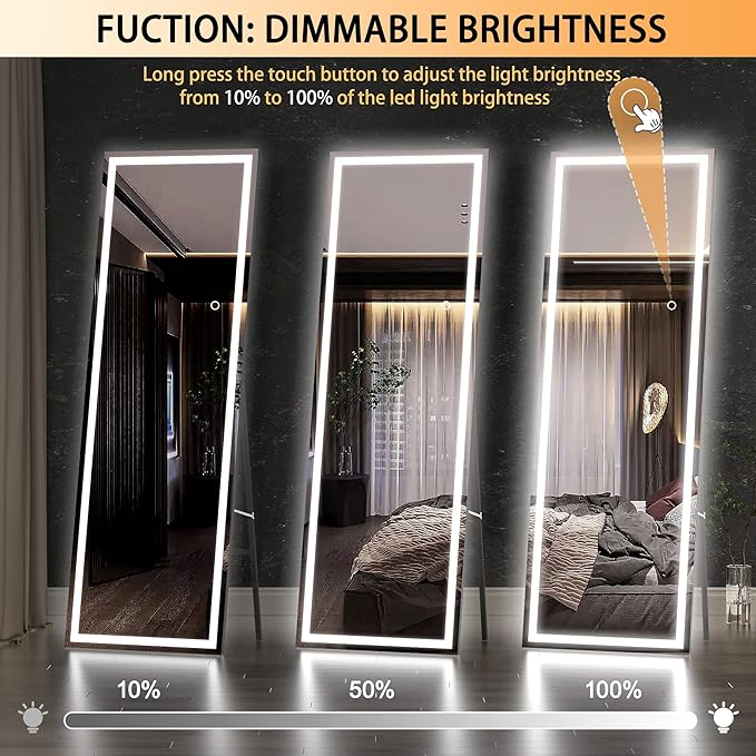 Hasipu Full Length Mirror with Lights, Full Body Dressing Hanging Mounted Mirror