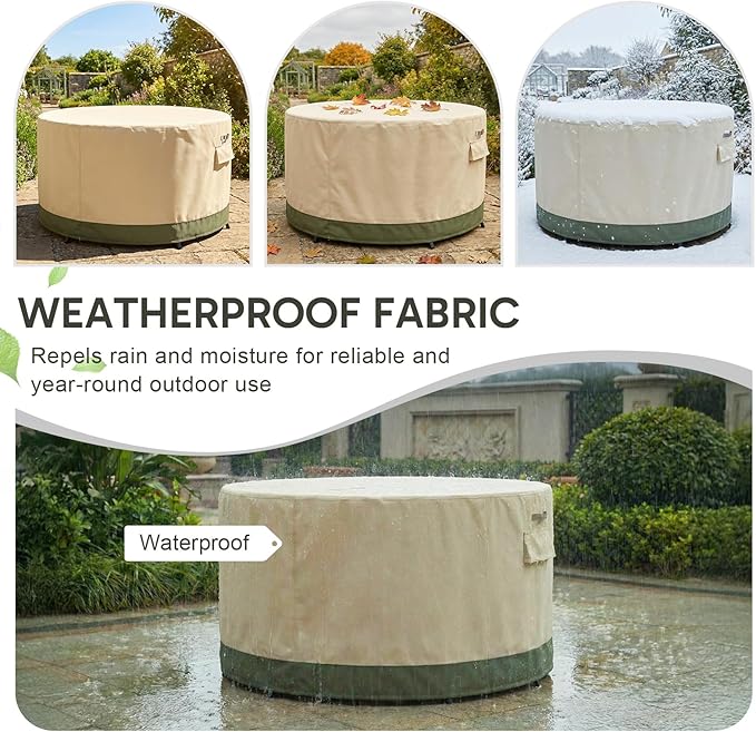 COWVIE Round Patio Dining Set Cover for Outdoor Table and Chairs, 600D Waterproof and UV-Resistant Fabric Patio Furniture Cover with Storage and Air Vent, 96''Dia x 32''H