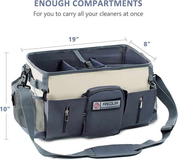 Large Cleaning Supplies Organizer-Cleaning Caddy Organizer With Handles & Shoulder Strap-Cleaning Bags for Cleaning Suppliers-Housekeepers Wearable Cleaning Tote Upgraded