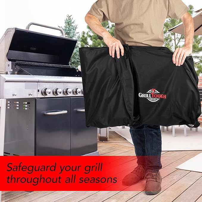 Heavy Duty BBQ Grill Cover for Outdoor Grill, 72 Inch – Waterproof, Weather Resistant, UV & Fade Resistant with Adjustable Straps – Gas Grill Cover for Weber, Genesis, Charbroil, etc. Black