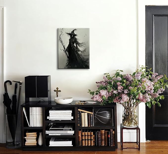 Vintage Halloween Witch Canvas Wall Art Creepy Witchy Macabre Dark Painting Picture Wall Decor Gothic Dark Academy Poster Print Artwork for Halloween Party Living room bedroom Home Decoration