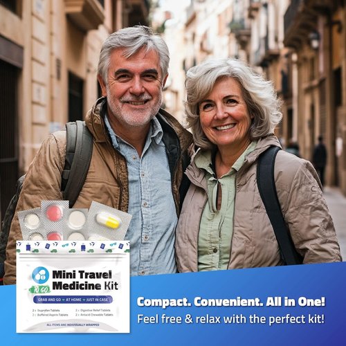 Mini Travel Medicine Kit - Compact Variety Pack of OTC First Aid Packets for Emergencies | Red