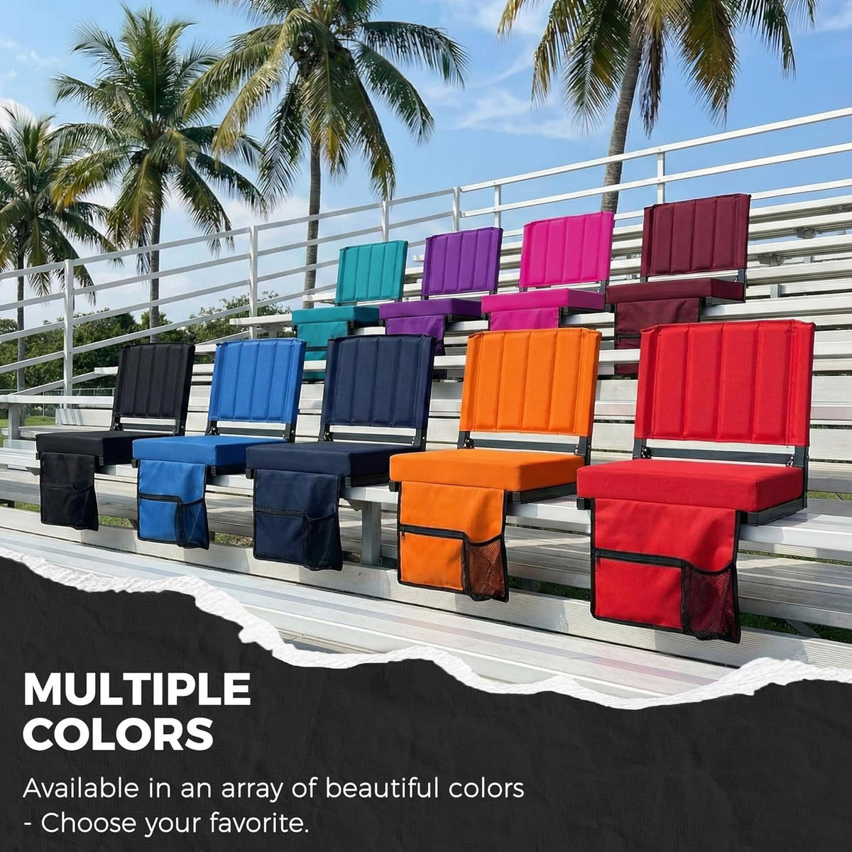 Sport Beats Stadium Seats - Comfortable Bleacher Chairs with Back Support & Cushion | Navy Blue, 2-Pack - 17" W x 12" D x 16.5" H