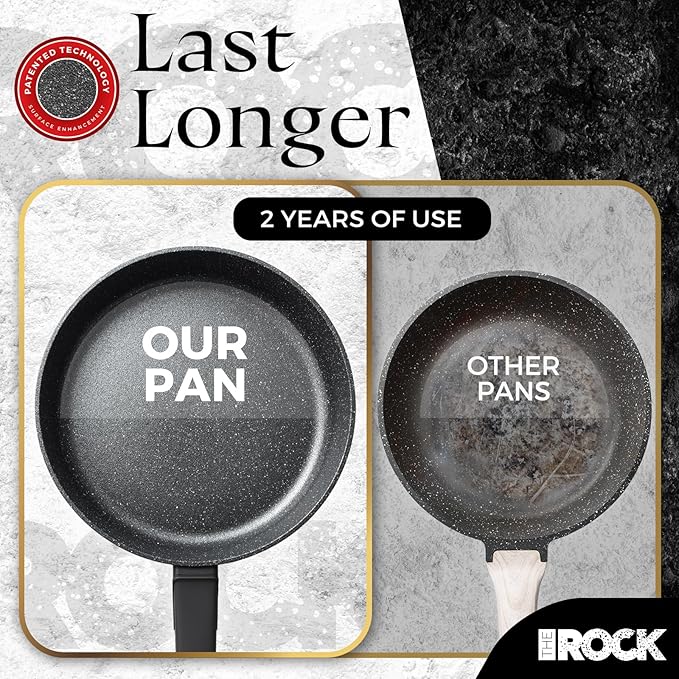 THE ROCK SOHO 11-Inch Non Stick Frying Pan – Nothing Sticks, Never Warps, Lasts Longer, Healthy Skillet with Heat-Resistant Handle, PFOA Free, Oven & Dishwasher Safe, Black
