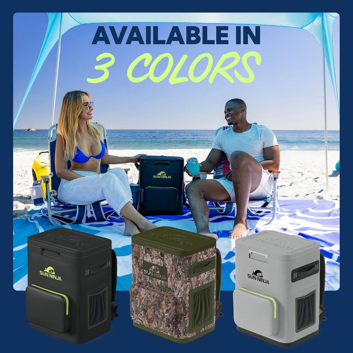 Sun Ninja Backpack Cooler - Insulated Waterproof Beach Bag | Keeps Drinks Cold for 48 Hours - Holds 36 Cans