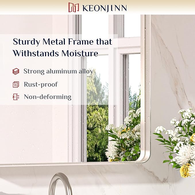 Keonjinn 32 x 36 Inch Brushed Nickel Bathroom Mirrors