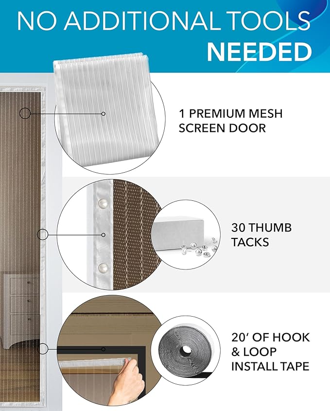 Flux Phenom Magnetic Screen Door Mesh 38x82 Inch – Easy Install, Strong Magnet Strength, Self-Sealing Mesh, Pet Tested, Hands-Free Entry, Door Screen Magnetic Closure, Keeps Bugs Out - White