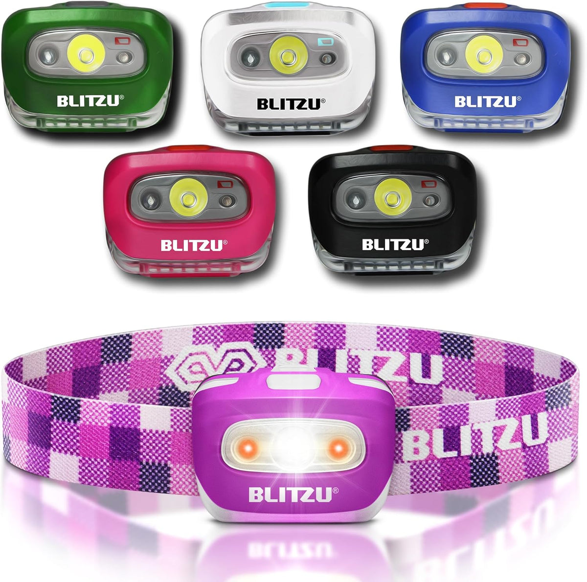 Waterproof LED Headlamp Flashlight for Adults & Kids - Lightweight, Comfortable, White & Red Light for Running, Camping & Hiking - 3 AAA Batteries Included, Purple