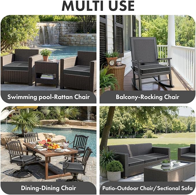 MIULEE Dark Grey Outdoor Chair Cushions Set of 2, 22x22x3 Inch Waterproof Patio Seat Cushions for Outdoor Furniture Couch Sofa, 3 Year Color Fastness High Density Foam with Adjustable Ties