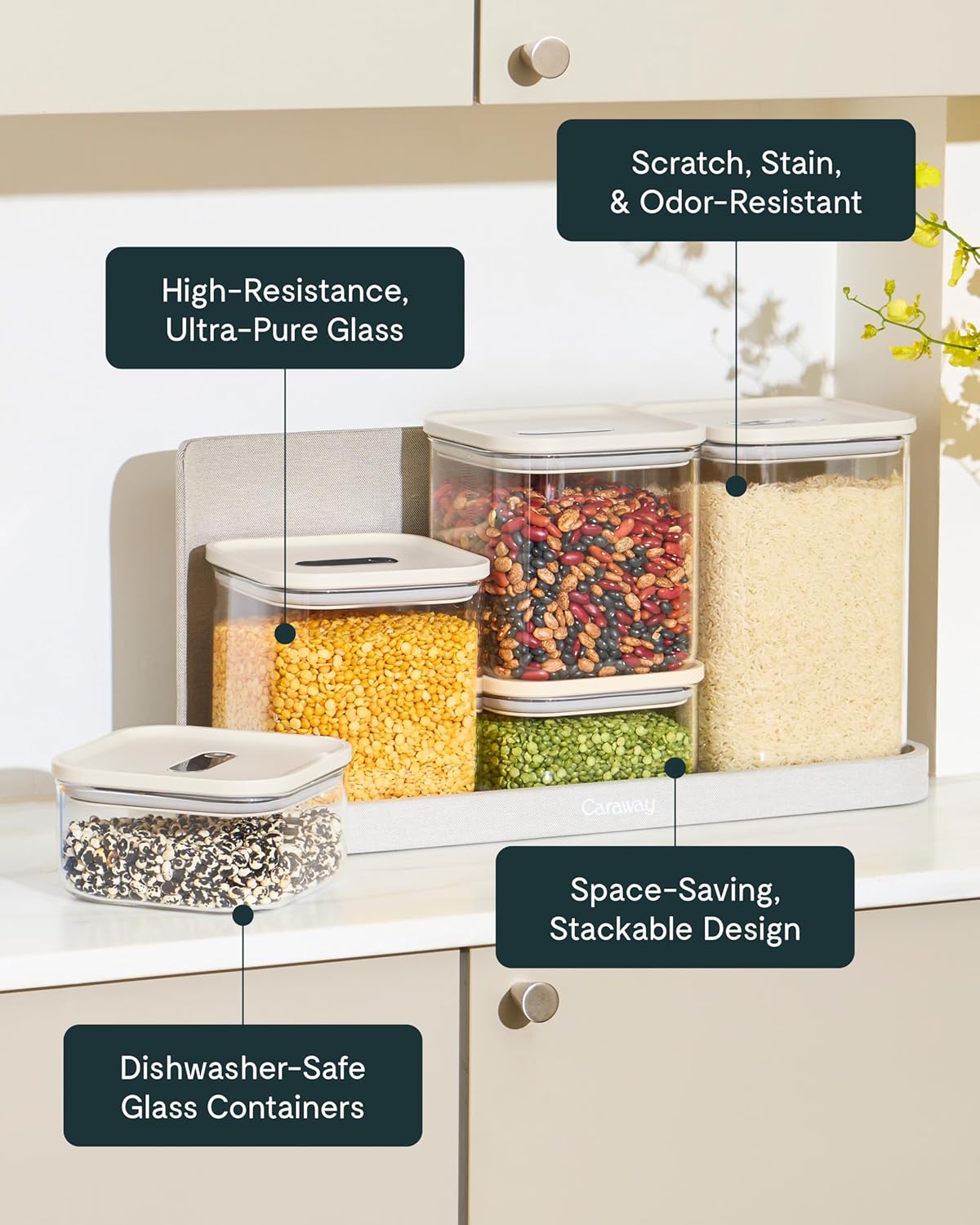 Caraway 14-Piece Glass Airtight Food Storage Containers with Lids – Non-Toxic, BPA-Free Kitchen Storage Containers – Stackable, Space-Saving Airtight Containers for Dry Goods and More - Perracotta