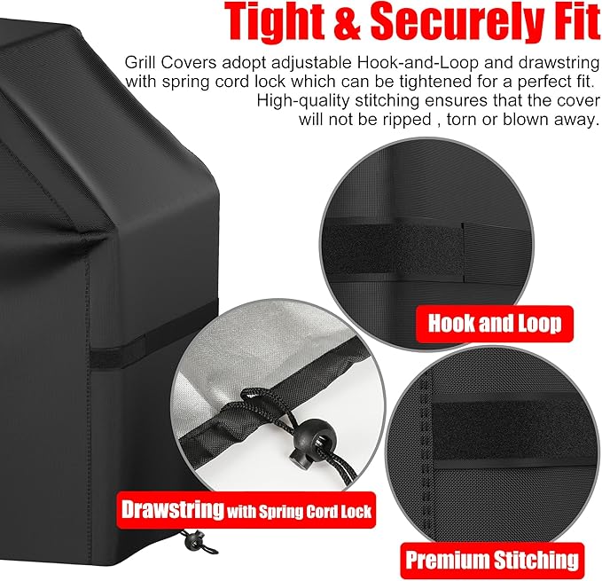 Grill Cover, 32 inch Small Gas Grill Cover for Outdoor Grill, Waterproof, Weather Resistant, UV & Fade Resistant, BBQ Grill Cover with Hook and Loop Straps, Black