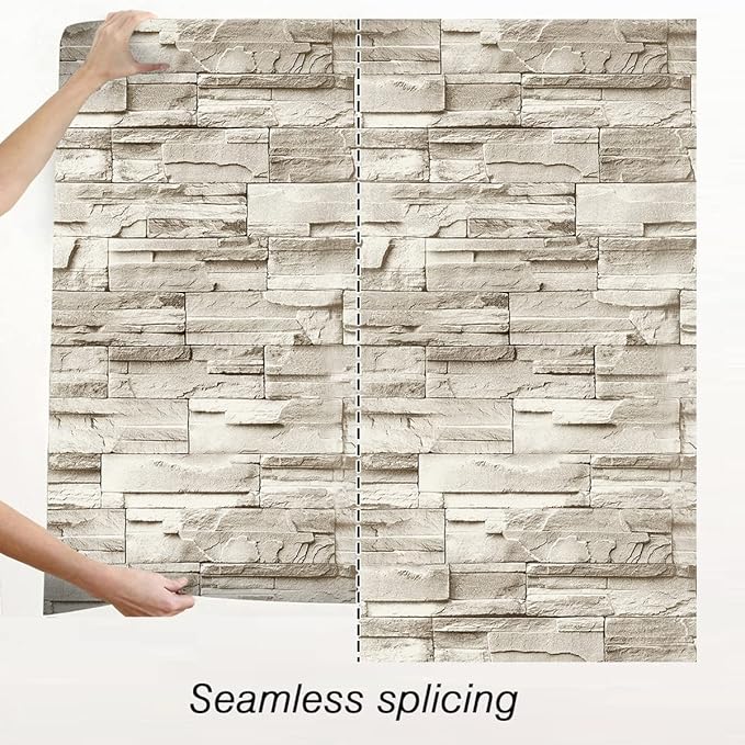 Jeweluck Stone Wallpaper Peel and Stick Brick Wallpaper 17.7”×236.2” Brick