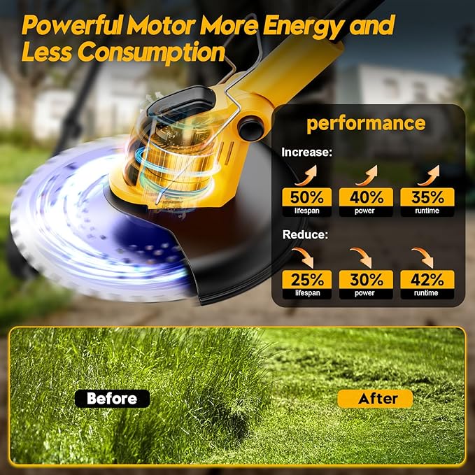 20000 RPM Brushless Electric Weed Wacker Cordless, 12'' Wheeled Weed Eater Battery Powered Brush Cutter, 4-in-1 Grass Trimmer Stringless Weed Trimmer Lawn Mower Edger W/Wheel Metal Blade Battery