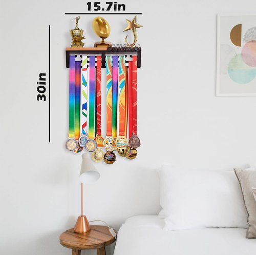 Medal Hanger Display & Trophy Shelf Combo - Unique 5.3" Deep Design for Large Trophies | 2X Thicker Metal