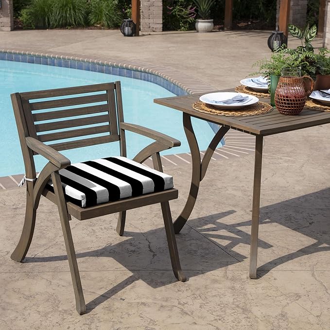 Arden Indoor/Outdoor Seat Or Rocking Chair Cushion, 19 x 18, Water Repellent, Rain Proof, Fade Resistant Cushion for Rocking Or Dining Chairs Black Cabana Stripe