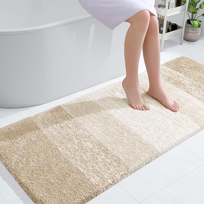 OLANLY Bathroom Rugs Mat 44x32, Extra Soft Absorbent Microfiber Bath Rugs, Rubber Backing, Quick Dry, Machine Washable Bath Mats for Bathroom Floor, Tub and Shower, Home Decor Accessories, Light Beige