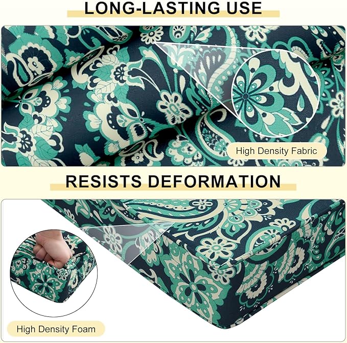 downluxe Outdoor Chair Cushions Set of 4, Waterproof 19" x 19" x 3" Patio Chair Cushion with Non-Slip Ties & Handle, Square Outdoor Cushion for Patio Furniture with Removable Cover, Green Paramecium