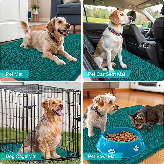 OLANLY Dog Door Mat for Muddy Paws 59x32, Absorbs Moisture and Dirt, Absorbent Non-Slip Washable Doormat, Quick Dry Chenille Mud Mat for Dogs, Entry Indoor Entryway Carpet for Inside Floor, Lake Blue
