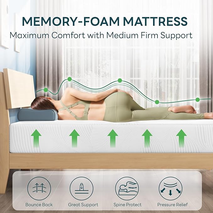 King Mattress 10 Inch, Memory Foam Mattress, Green Tea Cooling Gel Infused for Pressure Relief, Bed in a Box CertiPUR-US Certified & Fiberglass Free