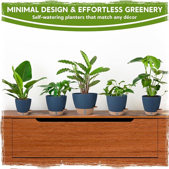 Self-Watering Pots for Indoor Plants with Visible Water Window,5/6/6.5/8/10 Inch Outdoor Flower Pots with Drainage Holes & Reservoir for Patio, Home Decor (Blue)