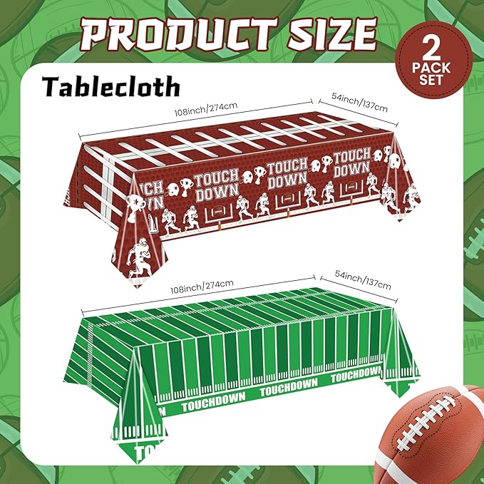 2 PCS Football Tablecloth Plastic 54 X 108Inch, Football Party Decorations Table Cloth Disposable Football Field Tablecloth Touchdown Table Cover for Football Birthday Party Supplies (Football)