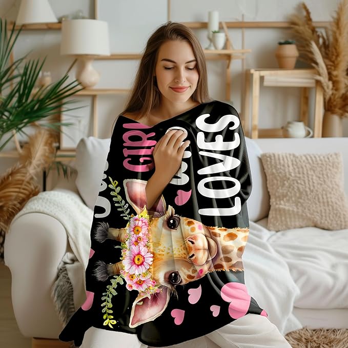 Just A Girl Who Loves Giraffes Blanket Lightweight Cozy Flannel Fleece Throw Blanket Best Gift Home Decor for Bed Couch Outdoor Camping 60"x50" M for Teens