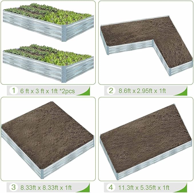 Galvanized Raised Garden Beds 2-Pack (6x3x1ft Each) – Popular Heavy-Duty Metal Planter Box with 4 Support Bars for Vegetables, Herbs, Flowers, Space-Saving Size for Small Yards & Patios