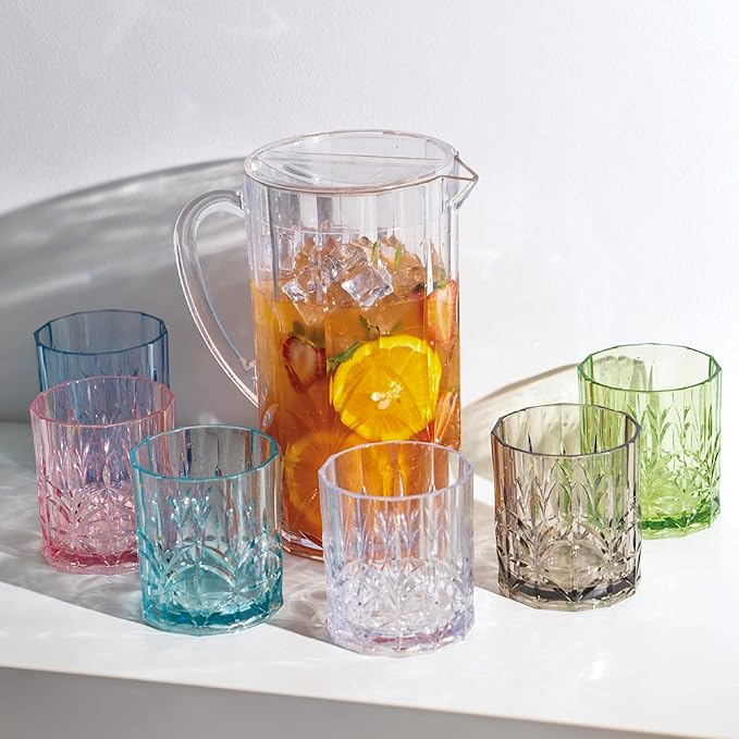 BELLAFORTE Tritan Plastic Whiskey Glasses Set of 4, 13oz Unbreakable Wine Glasses, Shatterproof Crystal Cut Drinking Glasses for Old Fashioned, Cocktails - BPA Free - Dishwasher Safe - Clear