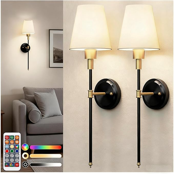DORESshop Battery Operated Wall Sconce Set of 2, Wireless Wall Light Easy to
