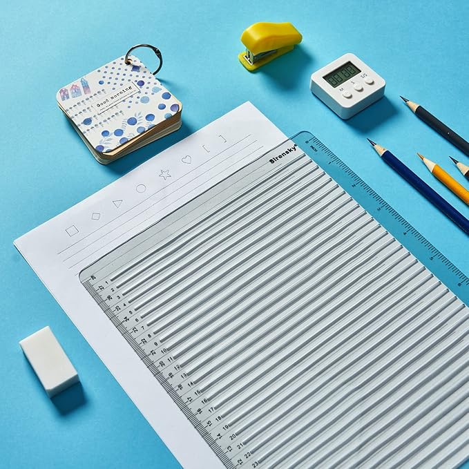 Straight Line Stencil Templates and Envelope Addressing Guide Set of 6, Line Drawing Stencil Lettering Guide, College Ruled 9/32" and 0.35" Spacing (Inch and cm)