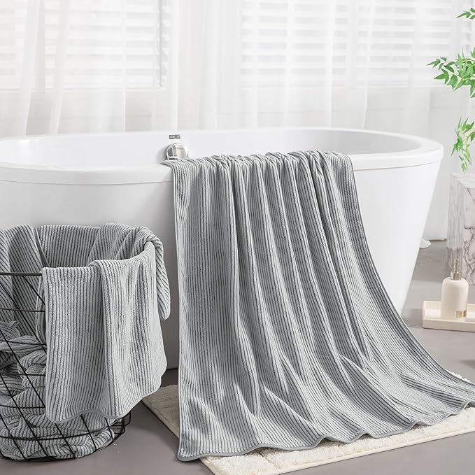 4 Piece Bath Towel Set 35"x70"Oversized Bath Towel for Bathroom Ultra Soft Fluffy Extra Large Bath Sheet Luxury Premium Bathroom Towel Highly Absorbent Quick Dry Shower Towel for Hotel Spa,Grey
