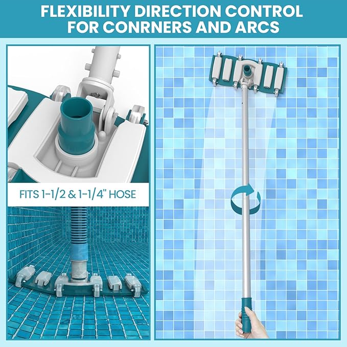 POOLWHALE Professional 1-1/2-Inch x 36-Feet Swimming Pool Vacuum Hoses and Weighted Rotatable Handle Vacuum Head with Wheels, Perfect for Above Ground and Inground Pools