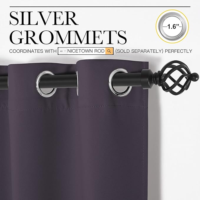 NICETOWN Greyish Purple Blackout Curtains 84 inches Length