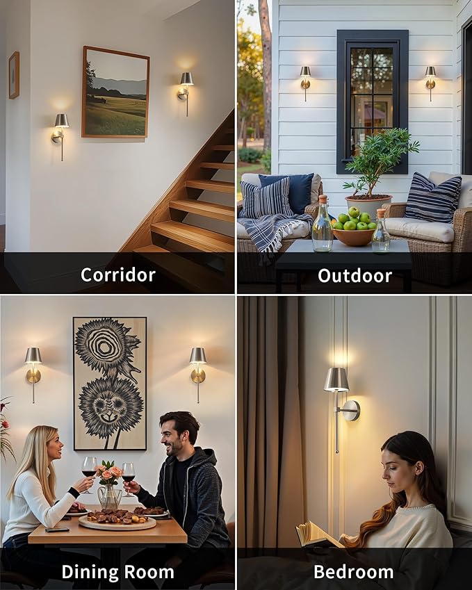 KDG Cordless Wall Sconces Set of 2, Wireless 5200mAh Rechargeable Battery LED